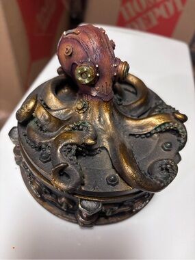 Steampunk Octopus Decorative Trinket Box - Brass and Bronze Finish